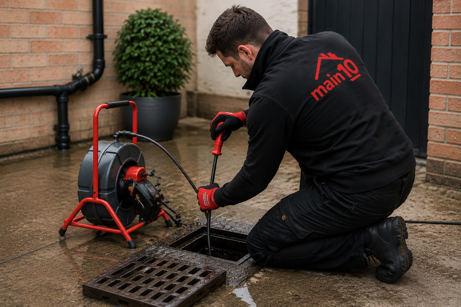 Drainage and pipework maintenance being carried out at a property