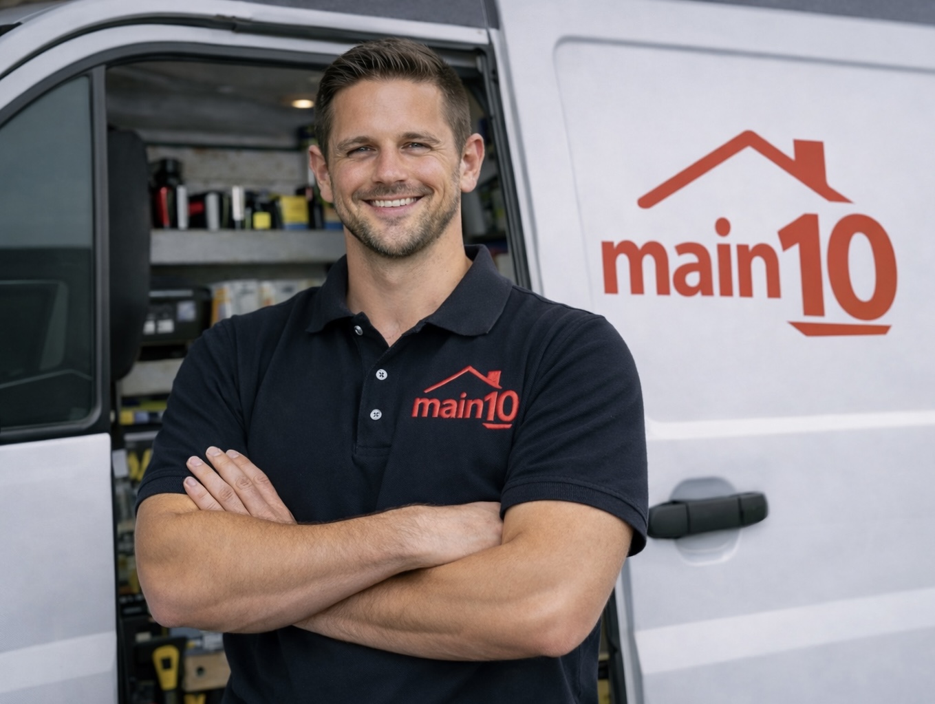 Main10 engineer standing beside service van