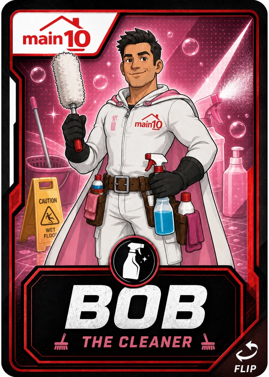 Bob, Main10 cleaner superhero trading card