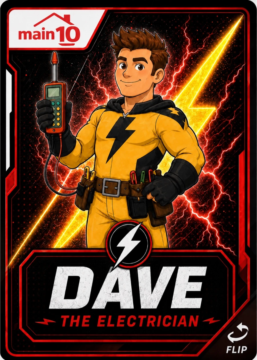 Dave, Main10 electrician superhero trading card
